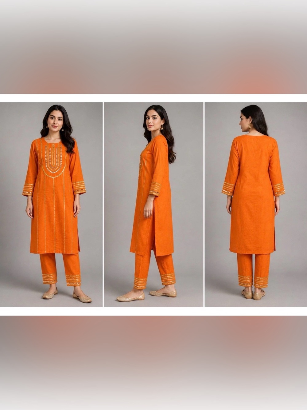 Women’s Orange Embroidered Straight Kurta Set